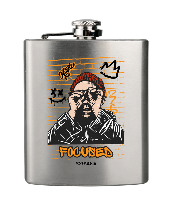 Flask, Hustle Mode - Stainless Steel 6oz (Focused Black Crown)