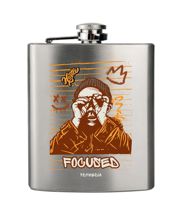 Flask, Hustle Mode - Stainless Steel 6oz (Focused Brown Crown)